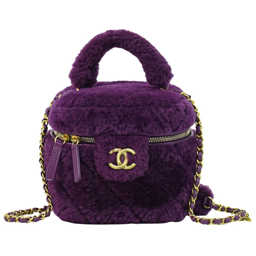 Chanel Coconing Top Handle Vanity Case with Chain Quilted Shearling Small